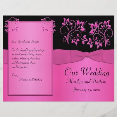 Pink  Green Wedding Programs on Black And Pink Floral Wedding Program Custom Flyer By Niteowlstudio