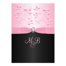 Black and Pink Pearl Loveknot Floral II Invitation