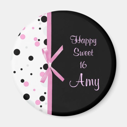 Black and Pink Polka Dot Design Magnet