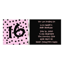 Black and Pink Polkadot Birthday Invitation