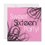 Black and Pink Swirl Sweet 16 Birthday Personalize invitations