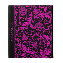 Black And Pink Vintage Floral Damasks-Mnogram iPad Folio Cases