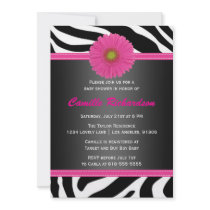 Black and Pink, Zebra, Girl Baby Shower Invitation