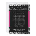 Black and Pink Zebra Pattern Sweet 16 Birthday invitations