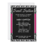 Black and Pink Zebra Pattern Sweet 16 Birthday invitations
