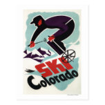 Black and Purple Clothed Skier Post Cards