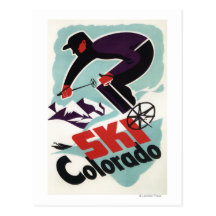 Black and Purple Clothed Skier Post Cards