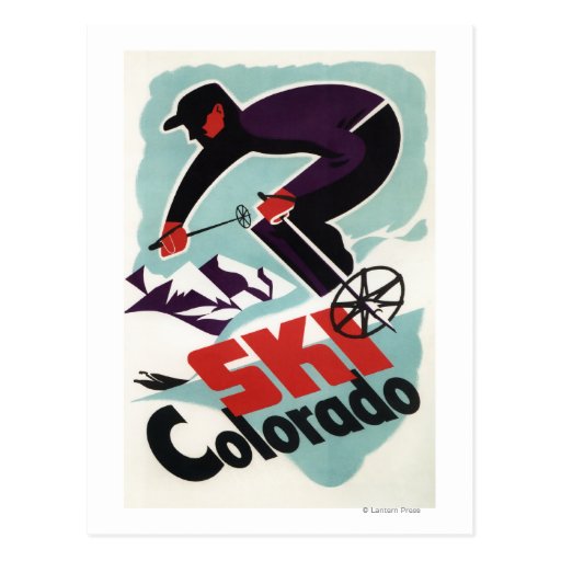 Black and Purple Clothed Skier Post Cards