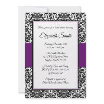Black and Purple Damask Bridal Shower Invitation