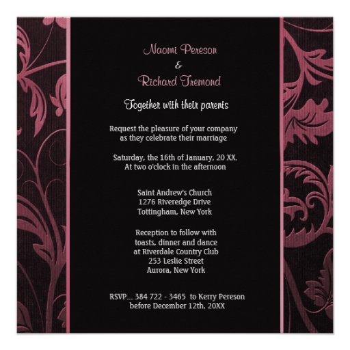 Black and Raspberry Damask  Invitation - Square