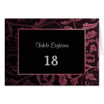 Black and Raspberry Damask Table Seating Number Cards