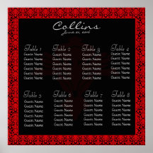Black and Red Damask Seating Chart Poster