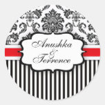 Black and Red Damask Stripe Wedding Sticker