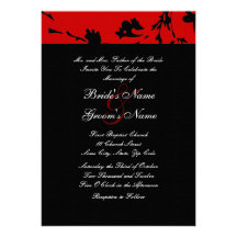 Black and Red Floral Wedding Invitation