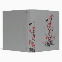 Black and Red flowers 3 Ring Binders