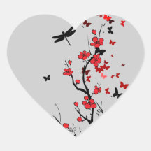 Black and Red Flowers Heart Sticker