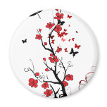 Black and Red Flowers Fridge Magnets