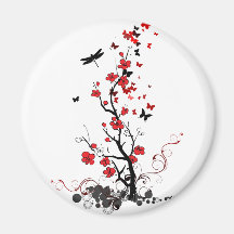 Black and Red Flowers Magnets