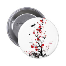 Black and Red Flowers Pinback Button