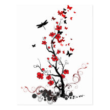 Black and Red Flowers Postcard