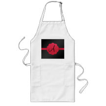 Black and red glitter monogram aprons