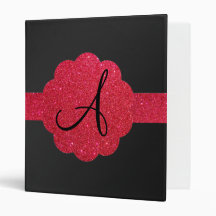 Black and red glitter monogram binders