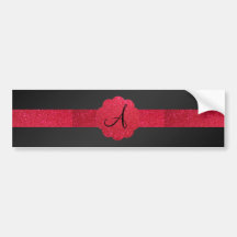 Black and red glitter monogram bumper stickers