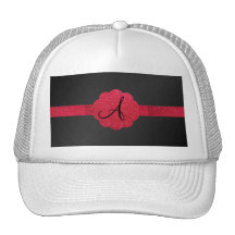 Black and red glitter monogram hats