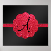 Black and red glitter monogram poster