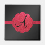 Black and red glitter monogram refrigerator magnet