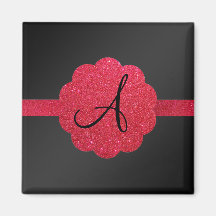 Black and red glitter monogram refrigerator magnet