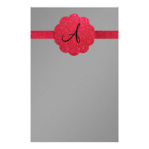 Black and red glitter monogram stationery