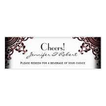 Black and Red Gothic Scroll Wedding Drink Ticket Business Cards
