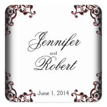 Black and Red Gothic Scroll Wedding Envelope Seal Stickers