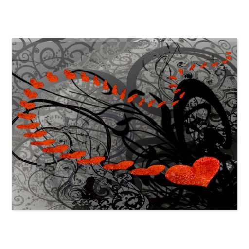 Black and Red Heart Swirls Post Cards