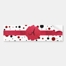 Black and red polka dots monogram bumper stickers