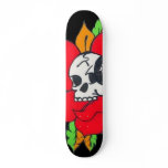 Black and Red Rose Skull Board Skate Board