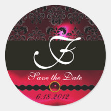 BLACK AND RED RUBY DAMASK MONOGRAM,burgundy Sticker