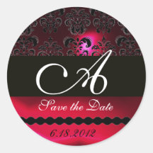 BLACK AND RED RUBY DAMASK MONOGRAM,burgundy Stickers