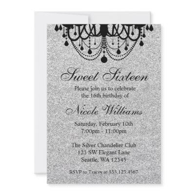 Black and Silver Chandelier Sweet 16 Birthday Personalized Invitation by printcreekstudio