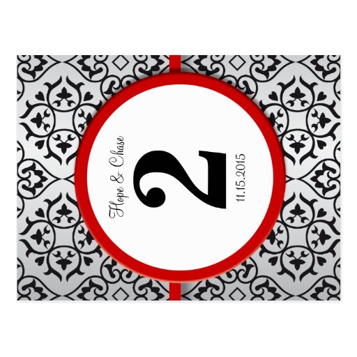 Black and Silver Damask Red Trim Table Number Postcard