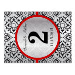 Black and Silver Damask Red Trim Table Number Postcard