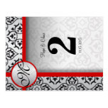 Black and Silver Damask Red Trim Table Number Post Cards