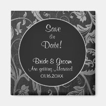 Black and Silver Grey Damask -  Save The Date Fridge Magnets
