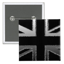 Black and Silver Grey Union Jack Flag Pinback Button