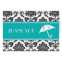 Black and Teal Bridal Shower Thank You Greeting Cards