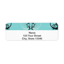 Black and Turquoise Floral Labels
