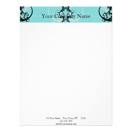 Black and Turquoise Floral Letterhead Template