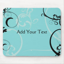 Black and Turquoise Floral Mouse Pad