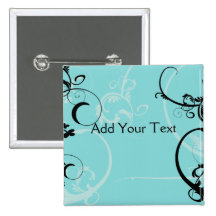 Black and Turquoise Floral Pinback Button